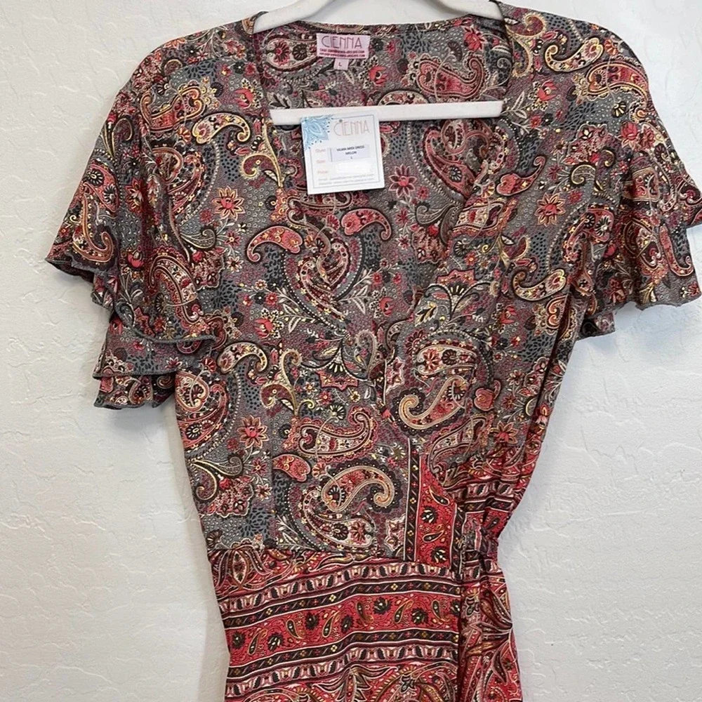 NWT Cienna Vilma Short Wrap Dress - Melon Size Large - Picture 8 of 9